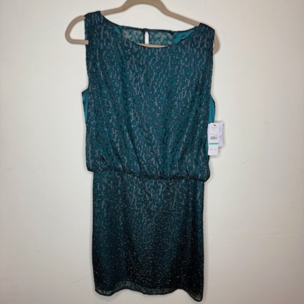 NWT Laundry by Shelli Segal Evergreen Embroidered Blouson Dress | Size 8